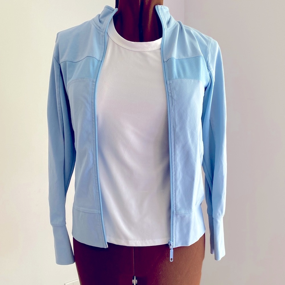 🌸TUFF athletics 🌸 zipper mesh long sleeve sweater in baby blue .